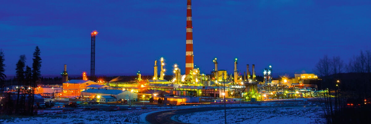 Petrochemical plant at night