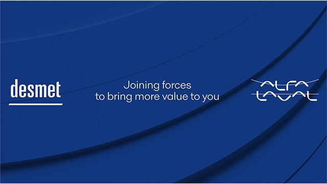  Desmet and Alfa Laval logos with the message “Joining forces to bring more value to you” on a blue background.
