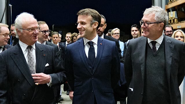 President Macron His Majesty King Carl Carl XVI Gustaf and Tom Erixon 640x360