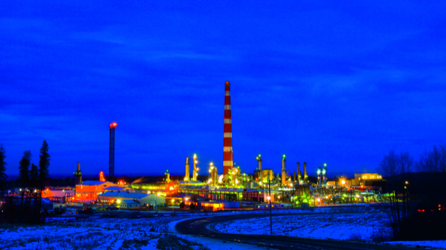 Petrochemical plant at night