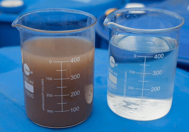 Wastewater at Galaxy in India before and after cleaning with Alfa Laval MBR