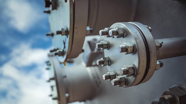 Close up of a detail on an Alfa Laval Compabloc welded plate heat exchanger