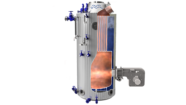 Open view of Alfa Laval Aalborg CHB oil and gas fired marine steam and hot water boiler